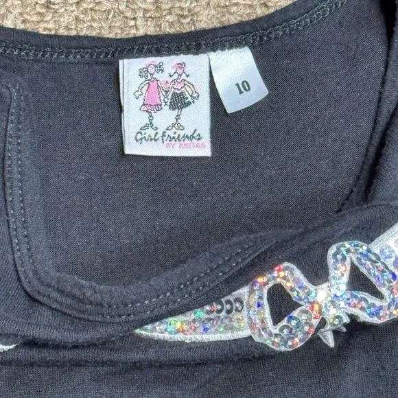 Girl Friends By Anita‎ G Kids Black Sleeve Top & Leopard Print Pants Size 10 - Picture 6 of 8